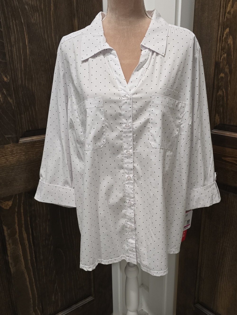 White Polka Dot Button-Up Shirt